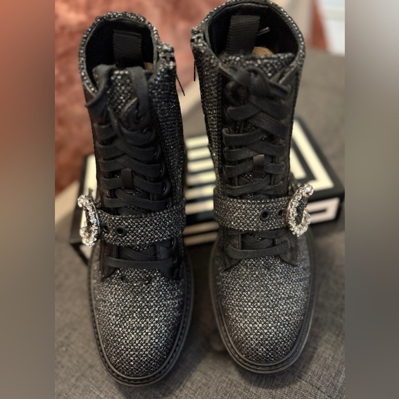 Jimmy Choo Glistening Tweed Embellished Flat Ankle Boots NWOT SZ36.5 US SZ 6.5 - Picture 3 of 12